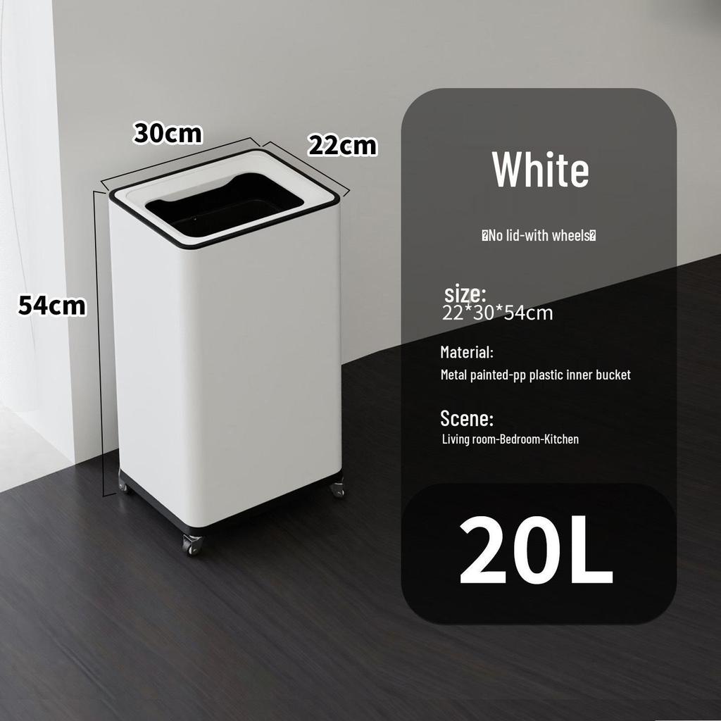 Einfacher Moderner Edelstahl-Mülleimer mit Rädern – Vertikaler Klappdeckel, Quadratisches Design für Küche & Wohnzimmer