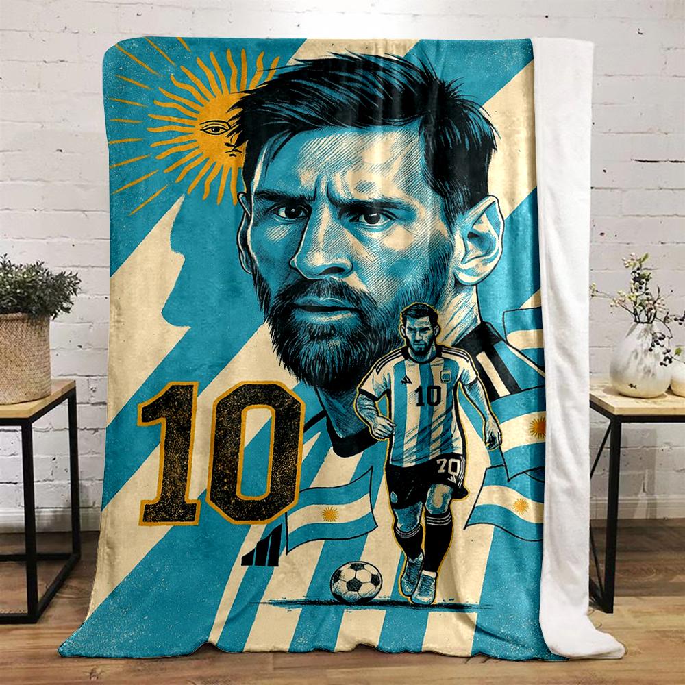 Argentinian footballer artwork with flags. Flannel blanket for bedroom, living room, sofa, and nap.