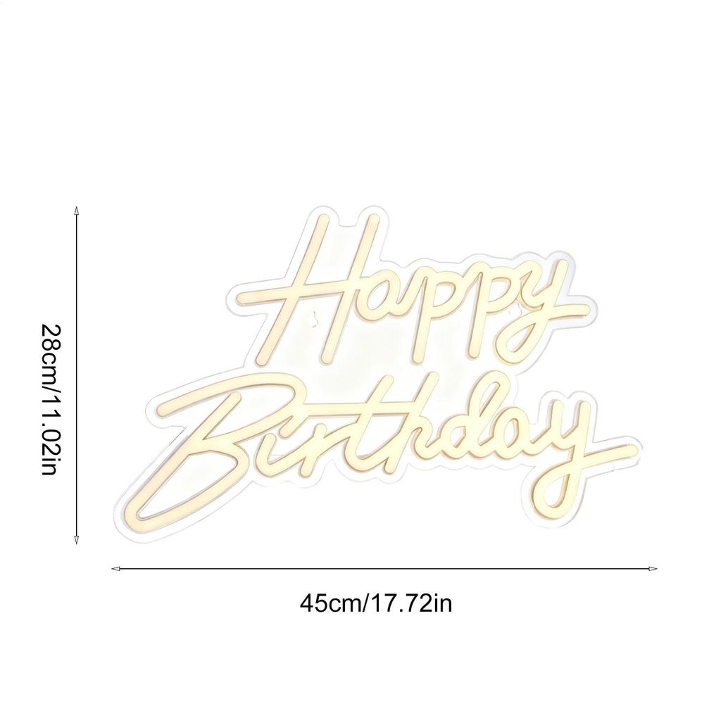 Happy Birthday Neon Lighting Sign LED Light Up Art Wall Decoration USB Charging Luminous LED Background Warm White Light
