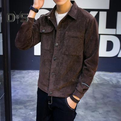 Autumn Winter Cargo Coat Lapel Long Sleeve Solid Color Suede Jacket with Pockets Buttons Closure Men Casual Outwear