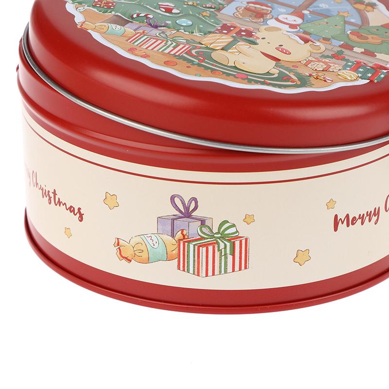 Christmas Round Tin Box Cookies Chocolate Candy Storage Cute Cartoon Snowflake Pastry Gift Packaging Reusable Metal Container