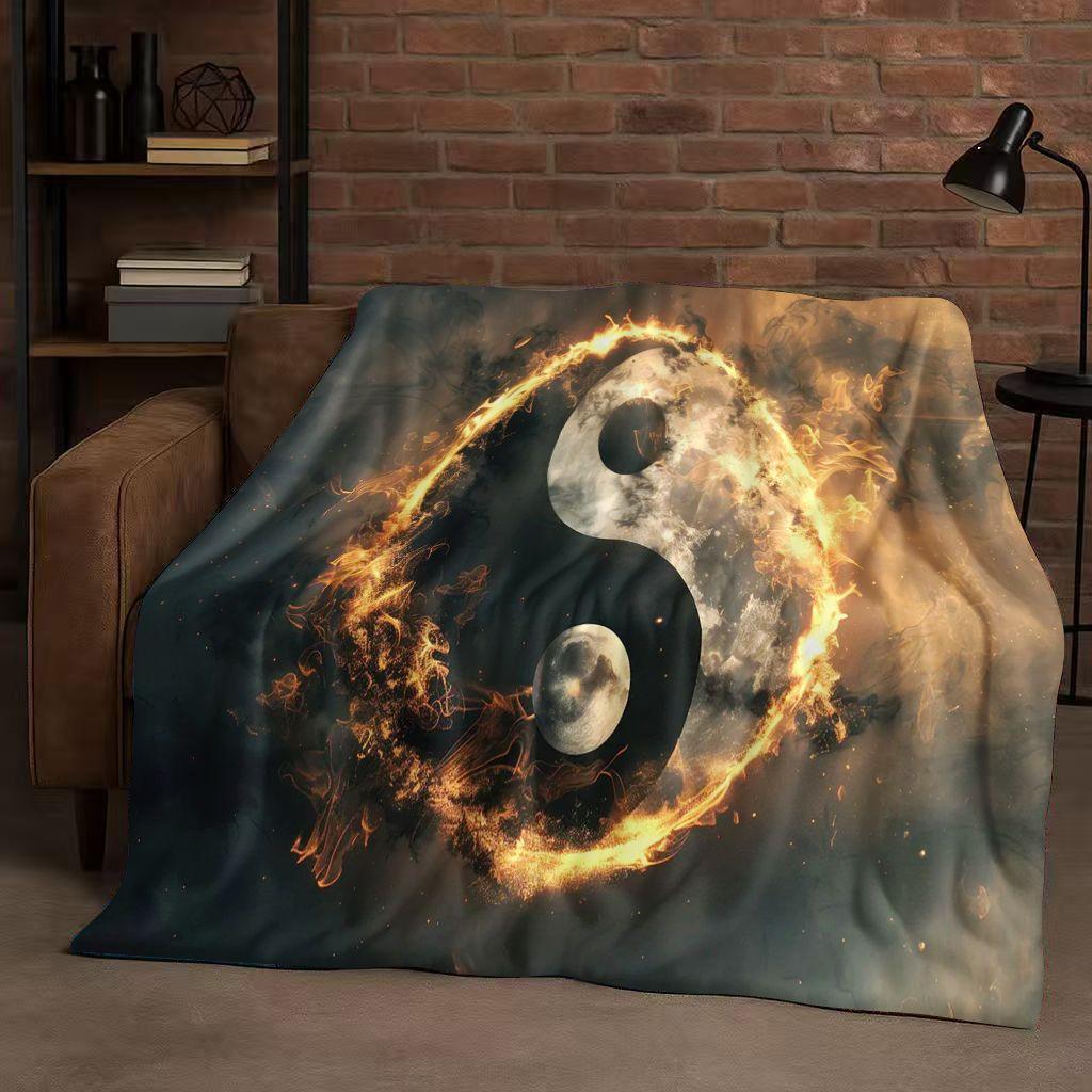 3D Yin Yang Chinese Tai Chi Eight Diagrams Natural Balance Art Flannel Blanket,Soft Plush Throw for Home Bedroom Bed Sofa Cover