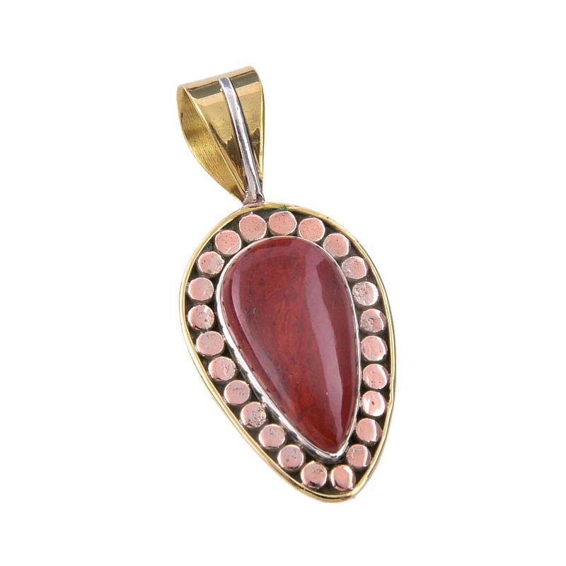 Natürlicher Roter Jaspis Edelstein 925 Massiv Sterlingsilber Zweifarbig Anhänger 1,50" B8F15
