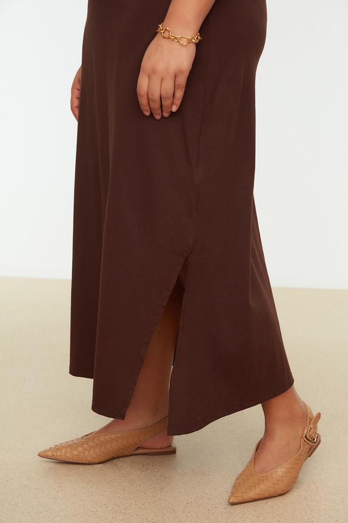 Women's Style Plus Size Fuchsia Shift Crew Neck Slit Knitted Dress