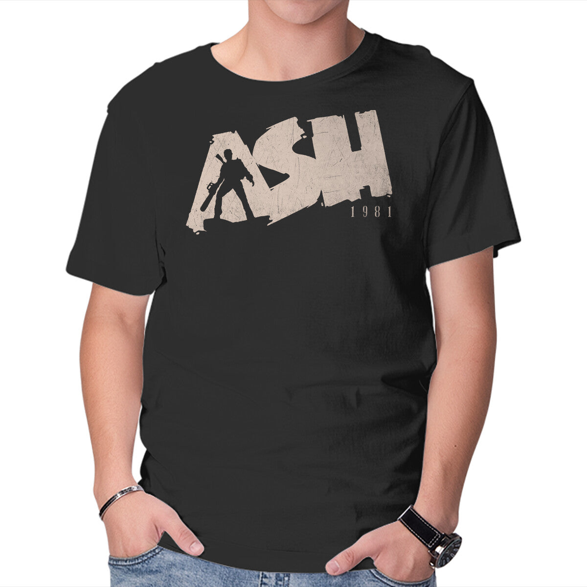 Unisex Crew Neck T-Shirt Ash 1981 Graphic Short Sleeve Casual Tee M