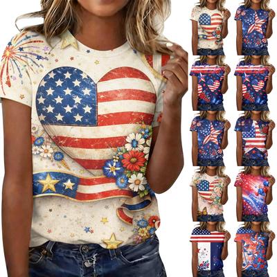 Women's Casual Fashion Short-Sleeve Raglan Sleeve Printed T-Shirt Top