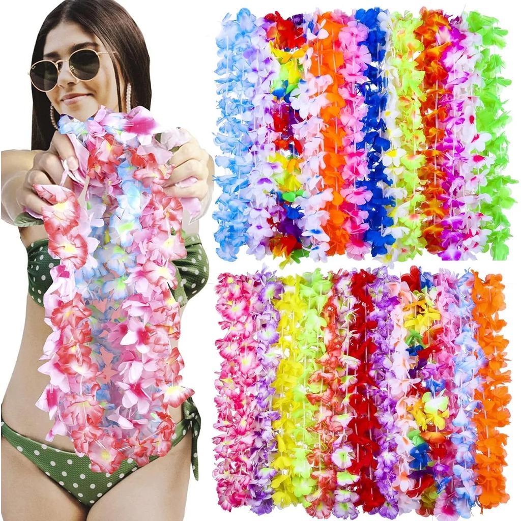 10Pcs Torpil Hawaiian Artificial Flower Necklace Aloha Luau Hawaii Theme Party Garland Summer Beach Wedding Birthday Party Decor