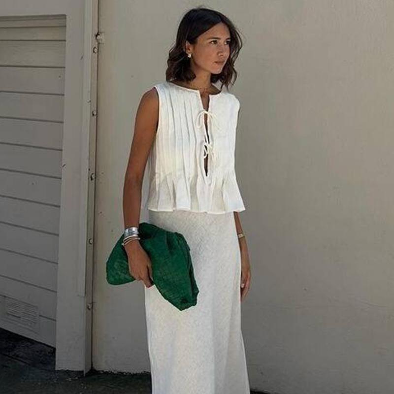White Bandage Ribbed Sexy Tank Top Shirts Women Hollow Out Lace Up Sleeveless Slim Tops Hottie Summer Deep V Neck Street Sexy Beach Bandage Y2k Vest
