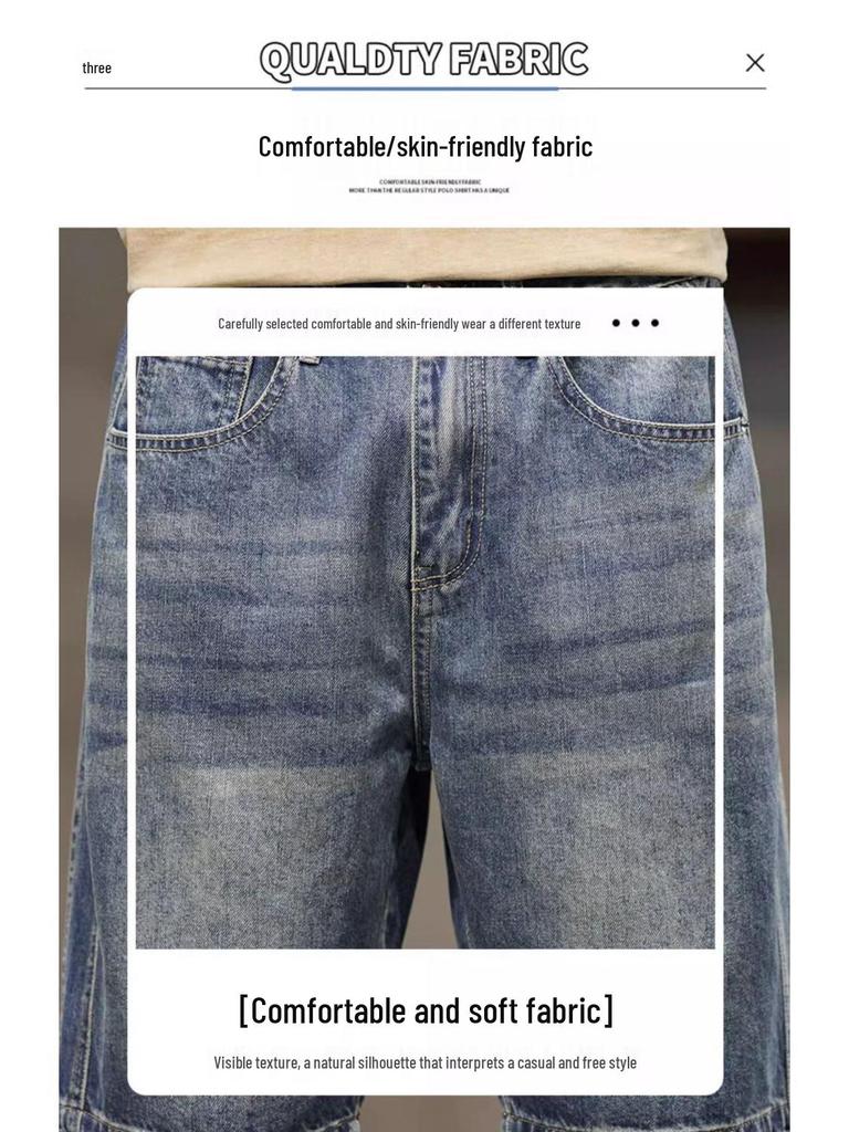 Men's Summer Denim Workwear Shorts - Trendy, Loose, Casual Five-Point Breeches, 2024 Collection