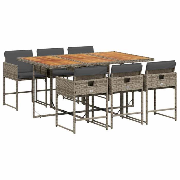 VidaXL Garden Dining Set and Cushions 7 Pcs Grey Rattan 3211274