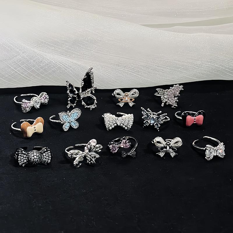 [Butterfly Jewelry] Oil Dripping Butterfly Open Ring Full Of Diamonds Zircon Fashion French High Sense Ring