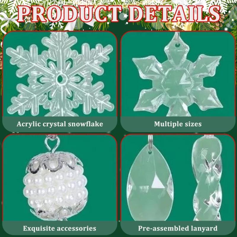 Set Of 10 Assorted Acrylic Snowflakes and Ice Crystal Charm Christmas Tree Hanging Pendants Stylish Office Decorations
