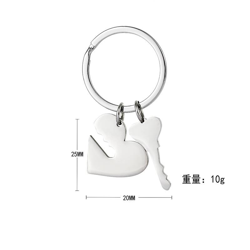 Couple Love Heart Stainless Steel Keychain Splicing Peach Heart Design Fashion Bag Pendant Practical Daily Gift