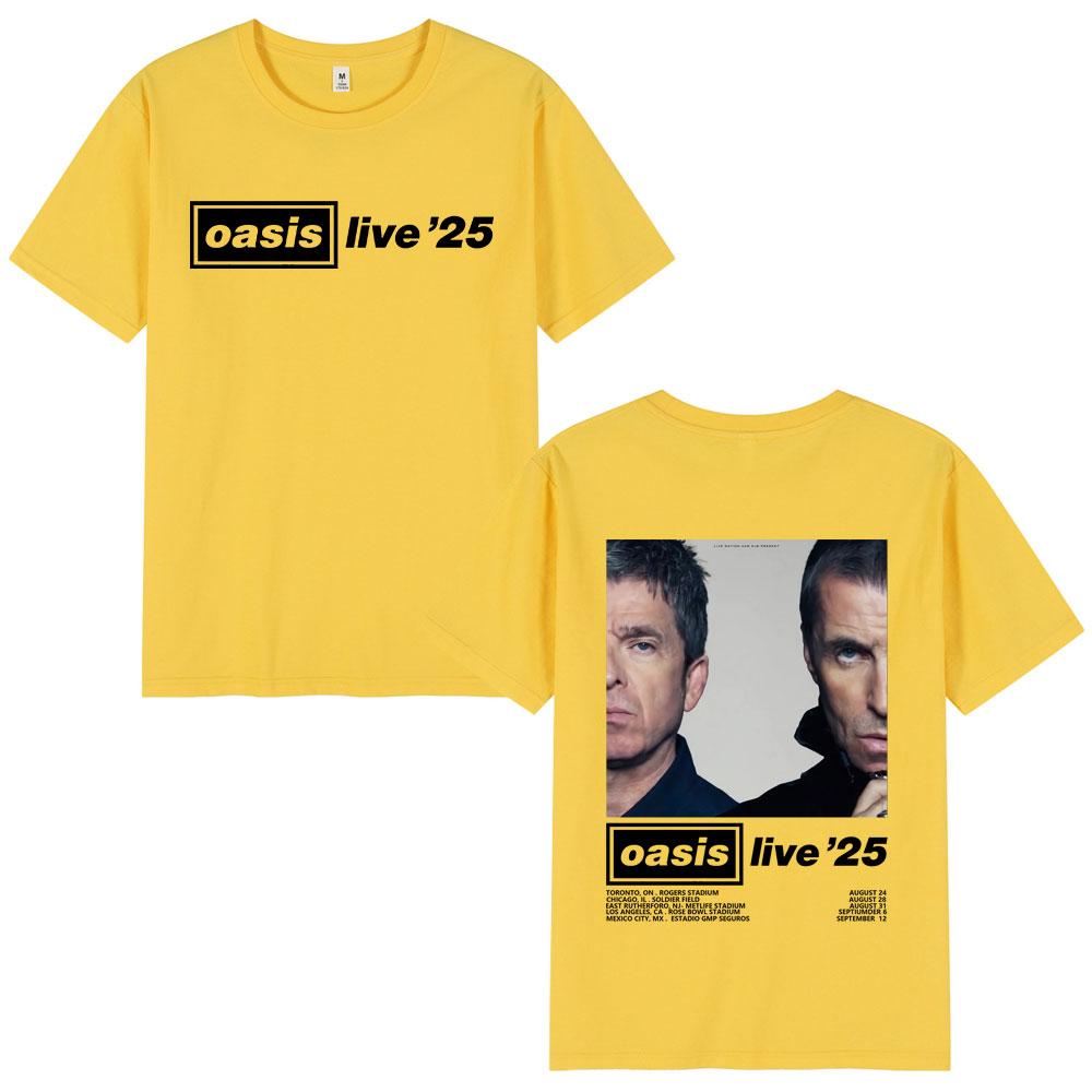 O-Oasis Live 25 Tour T-Shirts British Rock Band T-shirt Mens Clothing Cotton Casual Short Sleeve Tee Shirt Oversized Streetwear