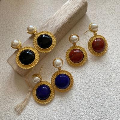 Retro-Temperament Achat-Ohrringe, Vielseitige Ohrringe mit High-End-Gefühl, Ohrringe mit mittelalterlicher Vintage-Markierung, Silbernadel