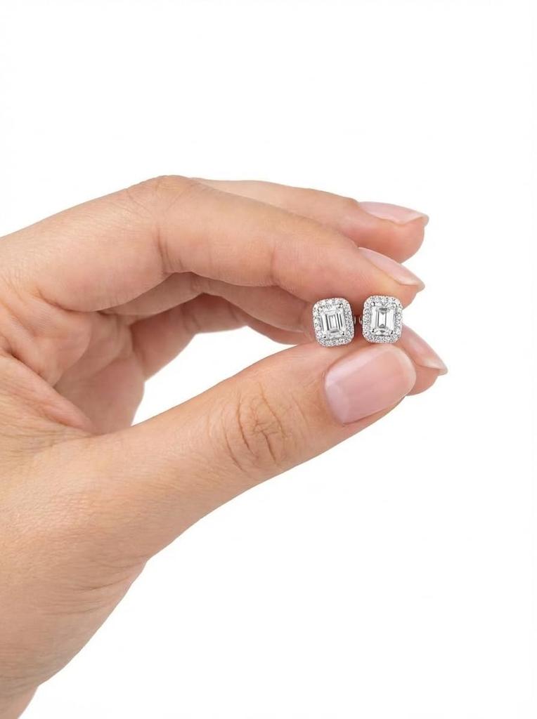 Women's Moissanite Earrings in Sterling Silver (925), Hypoallergenic, Simple, 2.0ct Total Weight, Emerald Cut, D Color, VVS1, GRA Certificate Included