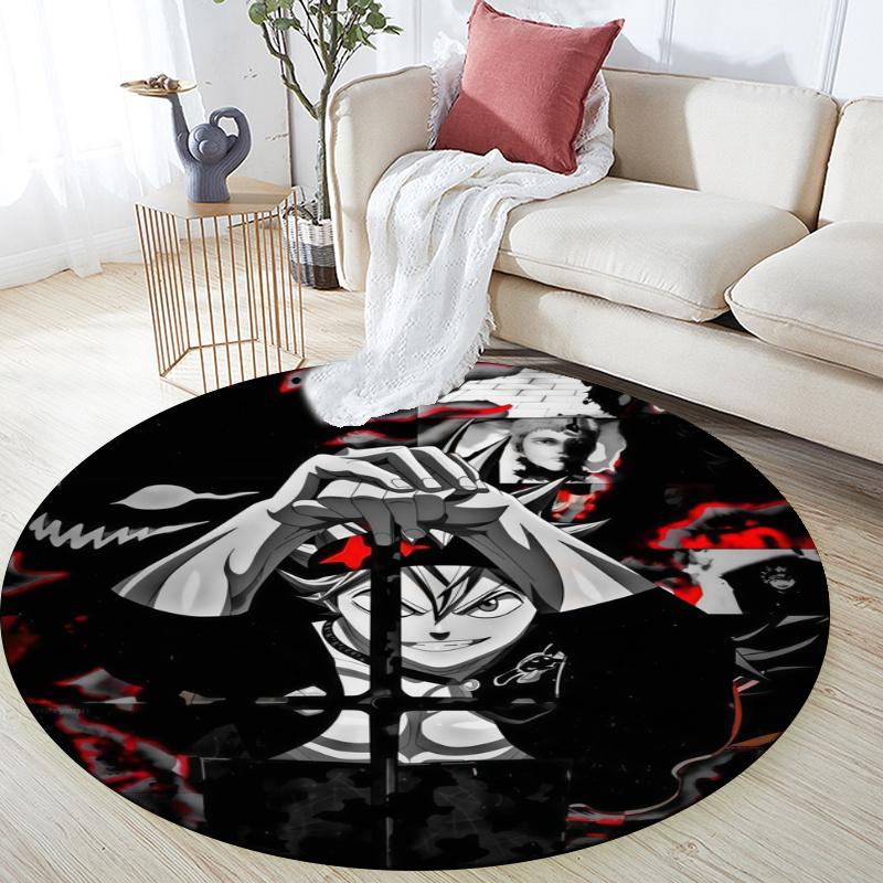 Asta Black Clover pattern round rug,Carpet Rug for Living Room Bedroom Playroom ,Non-slip Floor Mat,Holiday Gifts and Birthday Gifts.