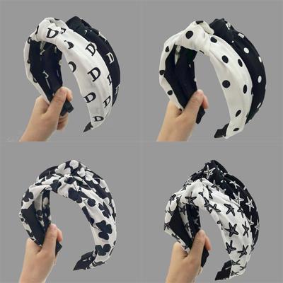 Spring Summer Print Chiffon Headband White Black Head Hoop for Women Girls Shopping Travel Head Wears Simple Hair Accessories