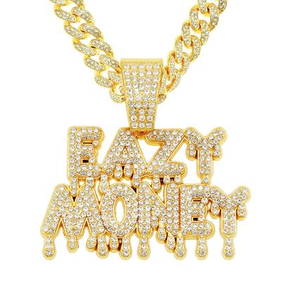 Cool Cuban Neck Chain with Big Buckle Full of Diamonds and Water Droplets, Creative Splicing Letter Pendant, Eu and American Men's Hip-hop Necklace