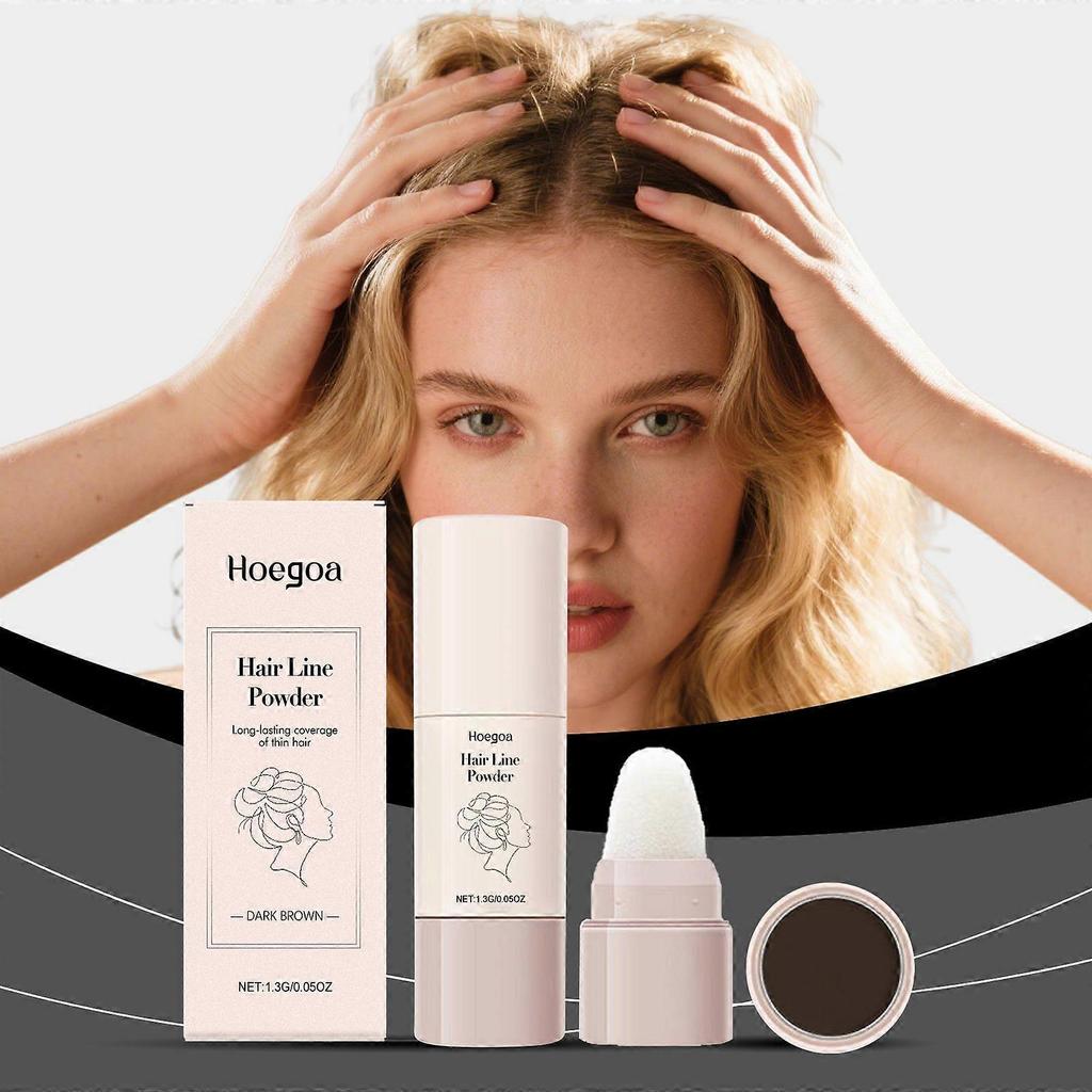 Hoegoa Dark Brown Voluminous Hairline Powder, Hairline Covering And Filling Powder, Voluminous Contour, Portable For Daily Grooming