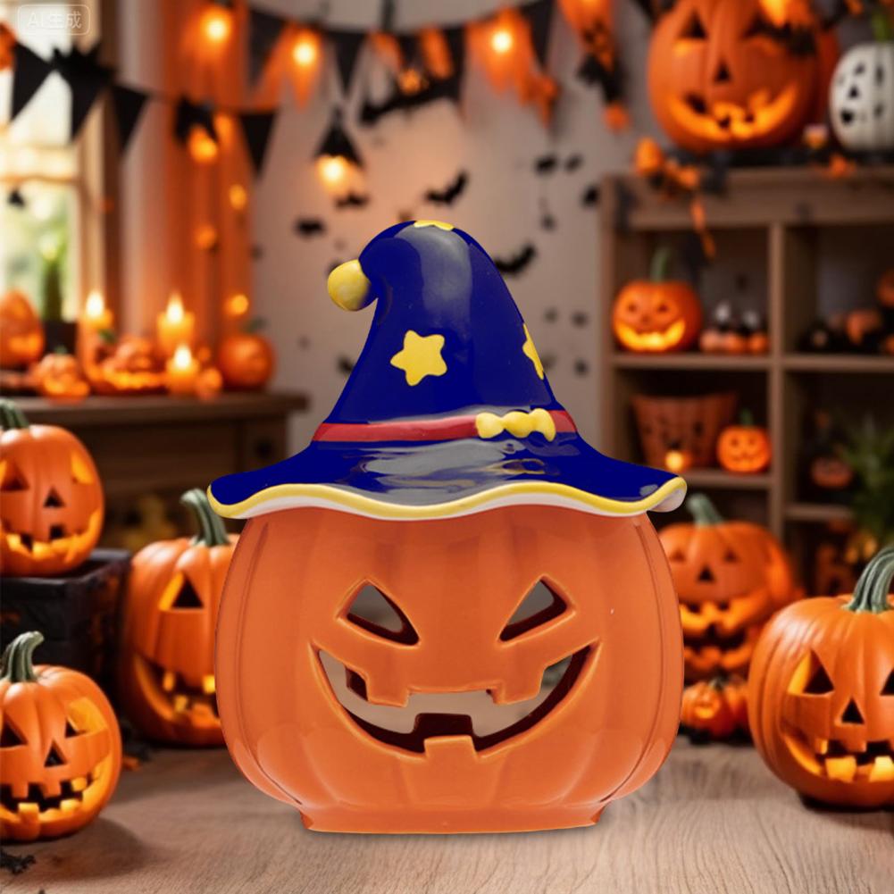 Decorazione Zucca Festiva Portacandele Zucca di Halloween Zucca di Ceramica Spettrale di Halloween Portacandele a Lumino Teschio Vintage per la Casa