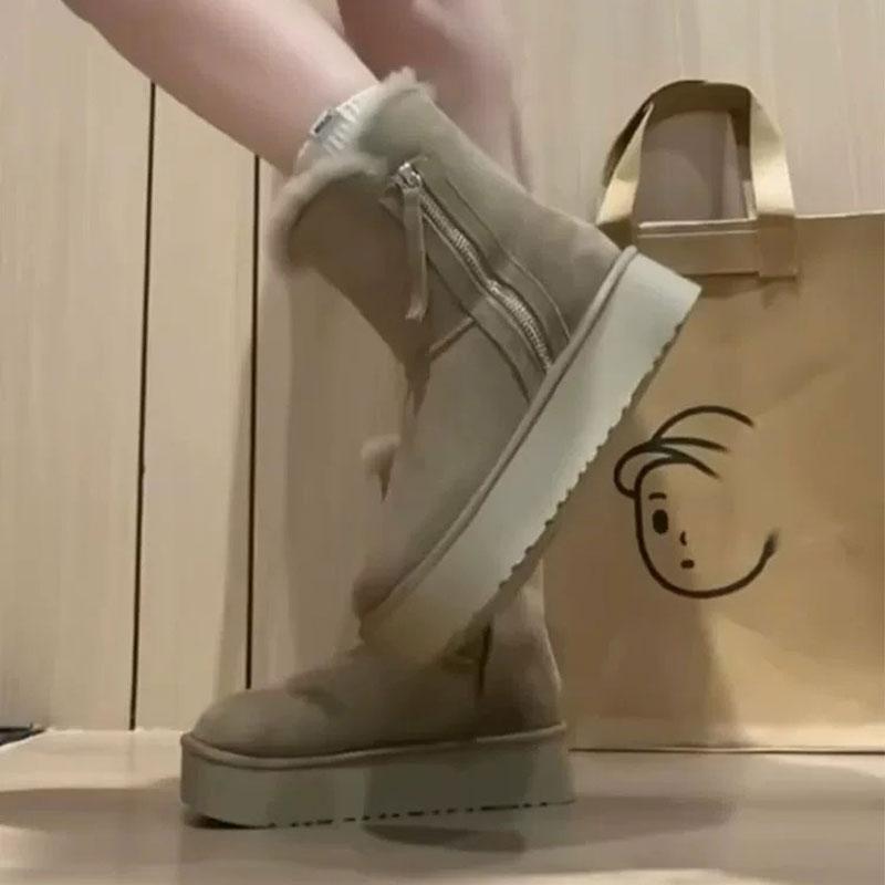 Fashion Luxury Winter Women Long Plush Warm Snow Boots Casual Shoes New Suede Fur Chelsea Ankle Boots Flats Platform Ladies Thick Shoes