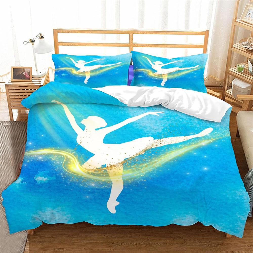 3D Ballet Girl Duvet Cove,Cartoon Bedding Set Double Size Quilt Cover Microfibre Comforter Cover With Zipper And Pillowcase 2Pcs