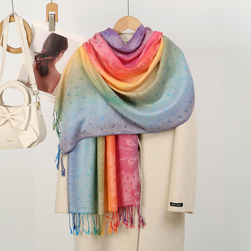 Elegant Ladies Pashmina Jacquard Cashmere Scarves Winter Thick Warmth Two-Sided High Quality Shawl Coldproof Blanket Scarf