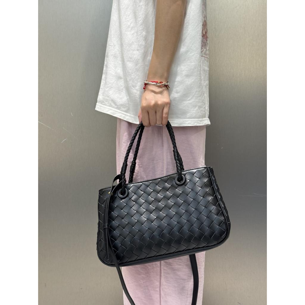 Cross-border New Cowhide Woven Basket Bag Retro Premium Portable Vegetable Basket Bag Large Capacity Shoulder Messenger Women's Bag