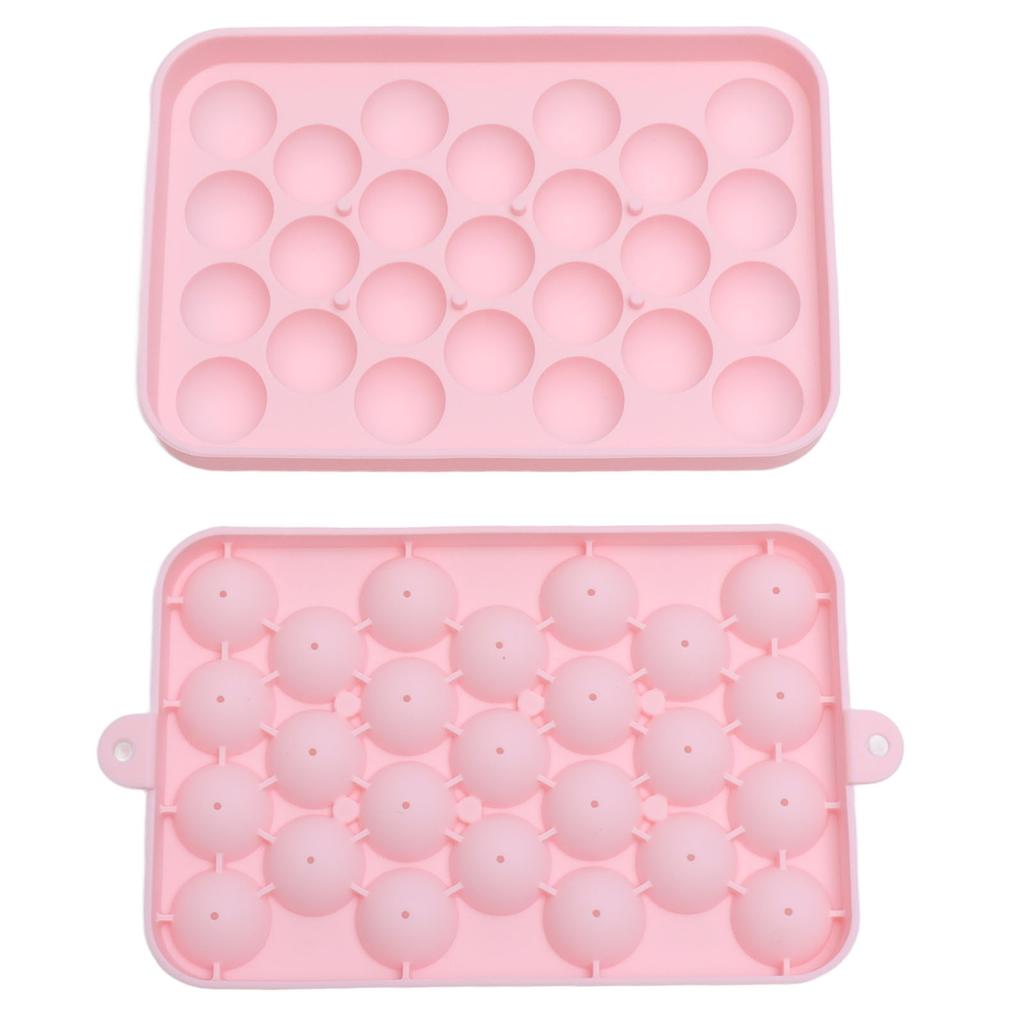 25 Fächer Eiswürfelform Einfach zu lösen Silikon Eisball Maker Form Mini Runde Eiskugelform mit Deckel Rosa