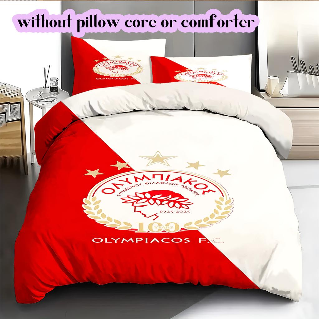Olympiacos F.C Pattern Bedding Quilt Set Quilt Cover Pillowcase Home Decoration Birthday Gift (1 * duvet cover + 2 * pillowcase, without core)