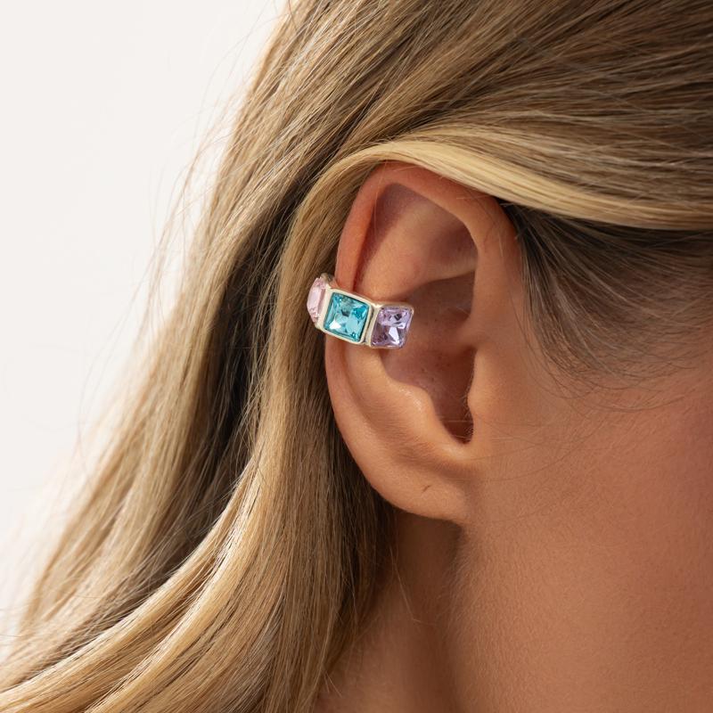 Light Luxury Colorful Acrylic Diamond Clip Earrings For Women Trendy C-Shaped Geometric Fake Piercing Ear Cuff Jewelry Accessor