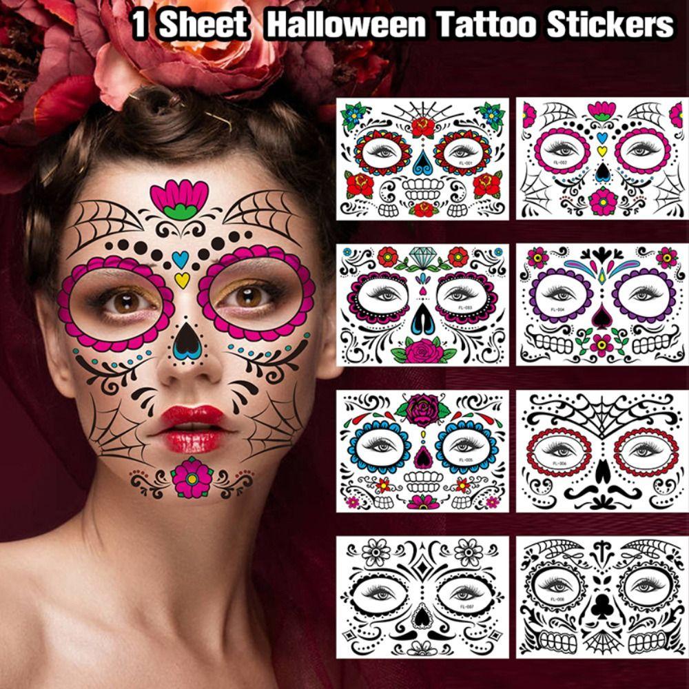 Fake Tatto Halloween Horror Tattoo Stickers Waterproof Big Mouth Face Sticker   Festival Carnival