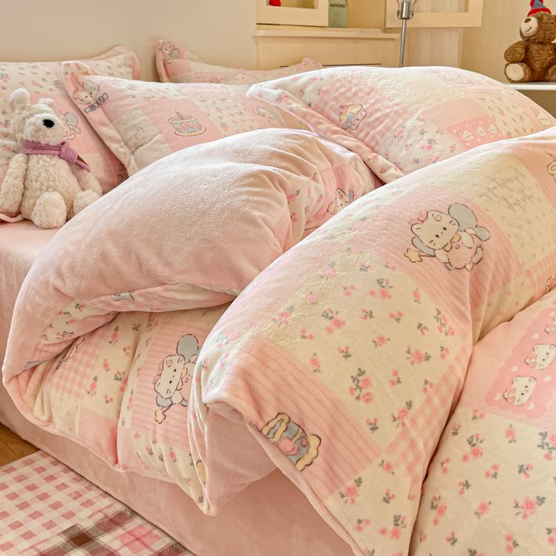 Women's Plush Velvet Fleece Bedding Set: Flannel Duvet Cover and Sheets