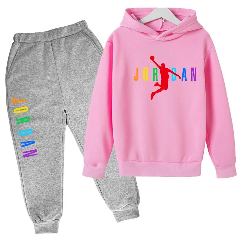 2-13 Anni Bambini e Bambine Abbigliamento Semplice Autunno Primavera 2 Pezzi Felpa+Pantaloni Stampa Lettere Tute Bambini Casual Set