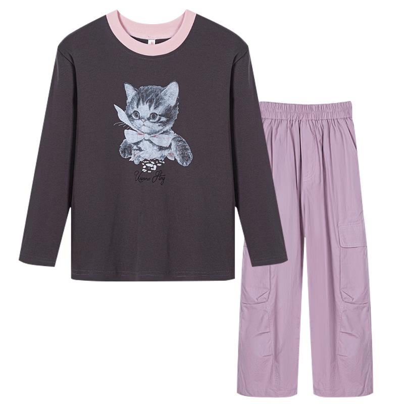 Fuluomi Girls  Casual Long-Sleeve T-shirt & Cargo Pants Set 140