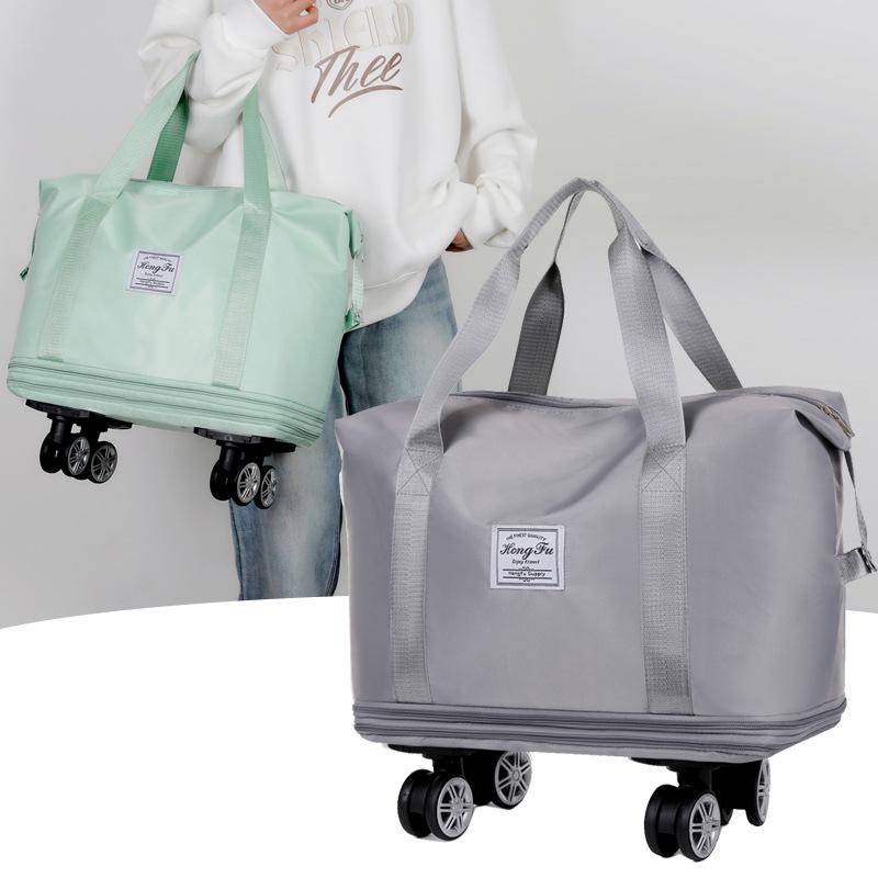 Unisex Expandable Large-Capacity Travel Duffel Bag with Wheels, Foldable Boarding Luggage for Business Trips and Shopping.