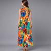 Women Plus Size Sleeveless Round Neck Dress Bright Tropical Flamingo Printed Loose Maxi Gown