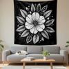 Black and White Engraving Line Art Flower with Leaves Wall Tapestry Minimalist Floral Decor for Living Room Bedroom Gift