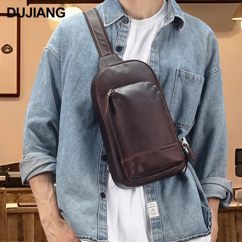 Pánská crossbody taška na hrudník z kůže Crazy Horse: Velká kapacita, Retro minimalistický design pro cestování v přírodě