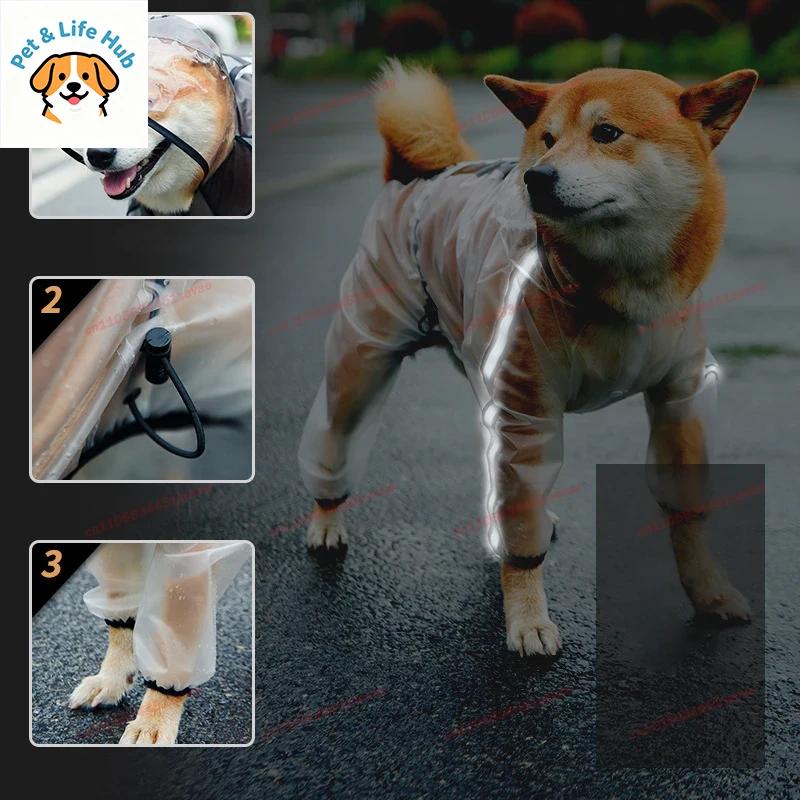 Four Feet Hooded Dog Raincoat Transparent Waterproof Pet Clothes For Small Medium Large Dogs Outdoor Rainproof Puppy Apparel
