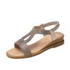 New Indoor and Outdoor Women's Korean Flat Sandals - Rhinestone Decoration Student Casual Beach Medium Heel Shoes