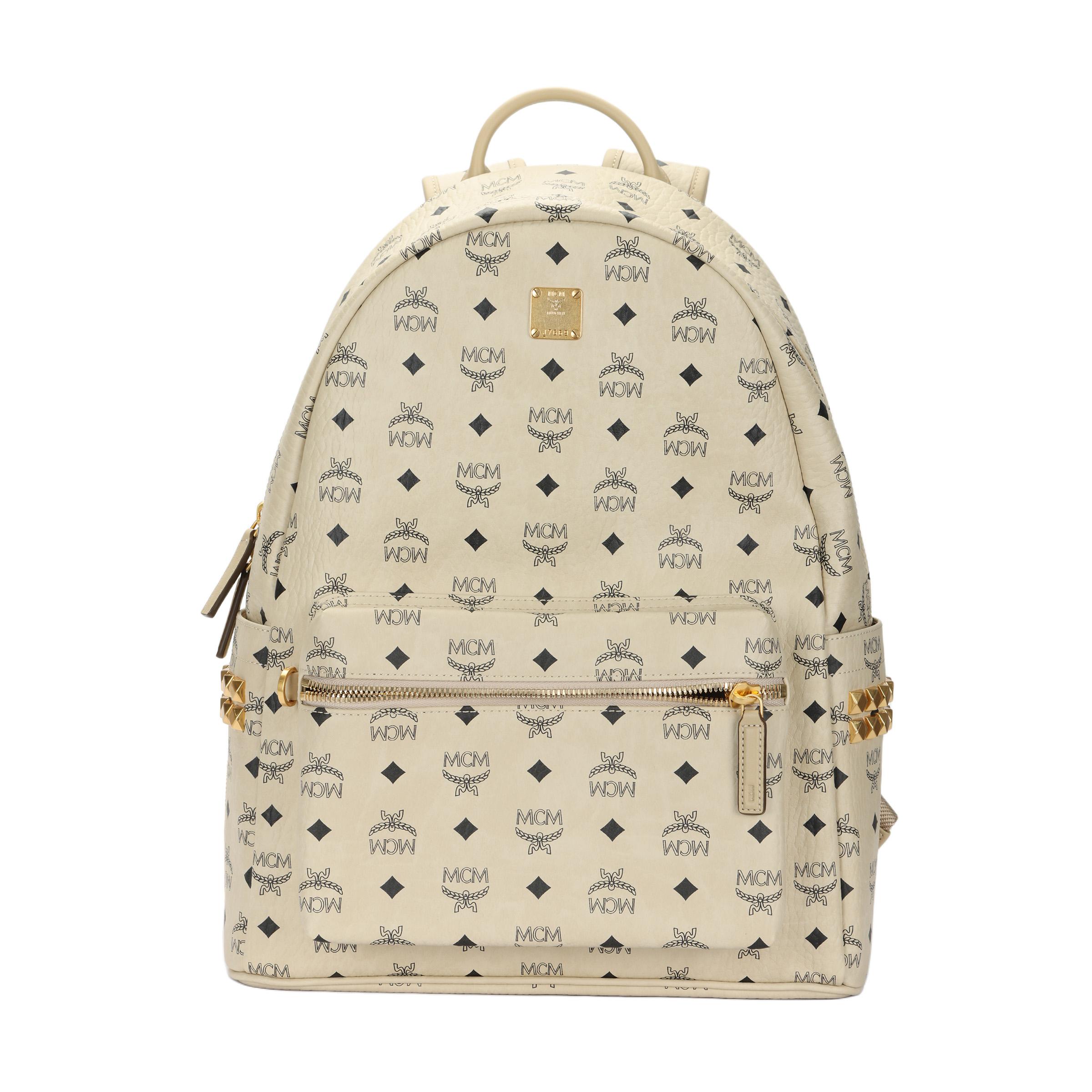 

MCM Stark Studded Side Rivet Flat Logo Coated Canvas Backpack Unisex Backpack Beige MMKAAVE09I8001 Basic Set (Bag+Dust Bag)
