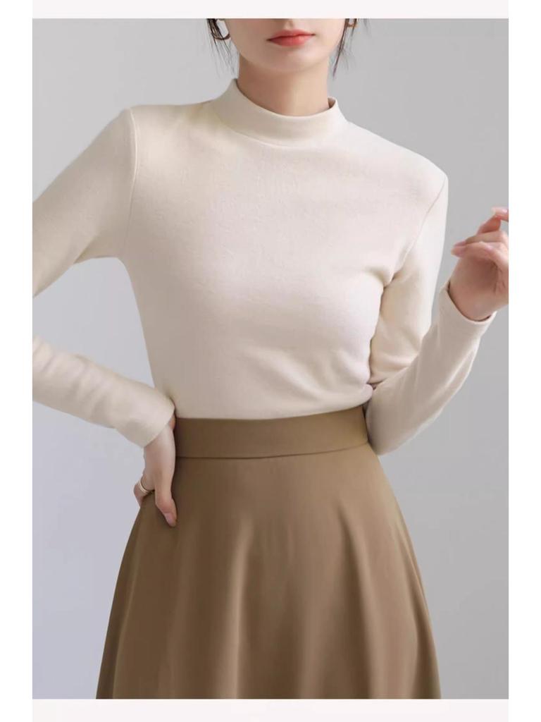 Women's Winter Warm Velvet Base Layer Shirt - Slim Fit, Long Sleeve, Half High Collar