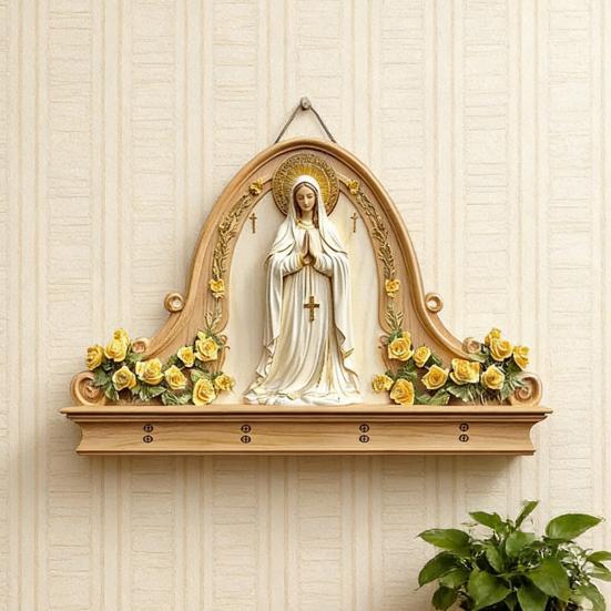 Dřevěný křesťanský držák na klíče 2D plochý Ježíš přijímání umění klíčenka stojan se 4 háčky náboženský nástěnný stojan na klíče pro vstupní halu domácí dekorace