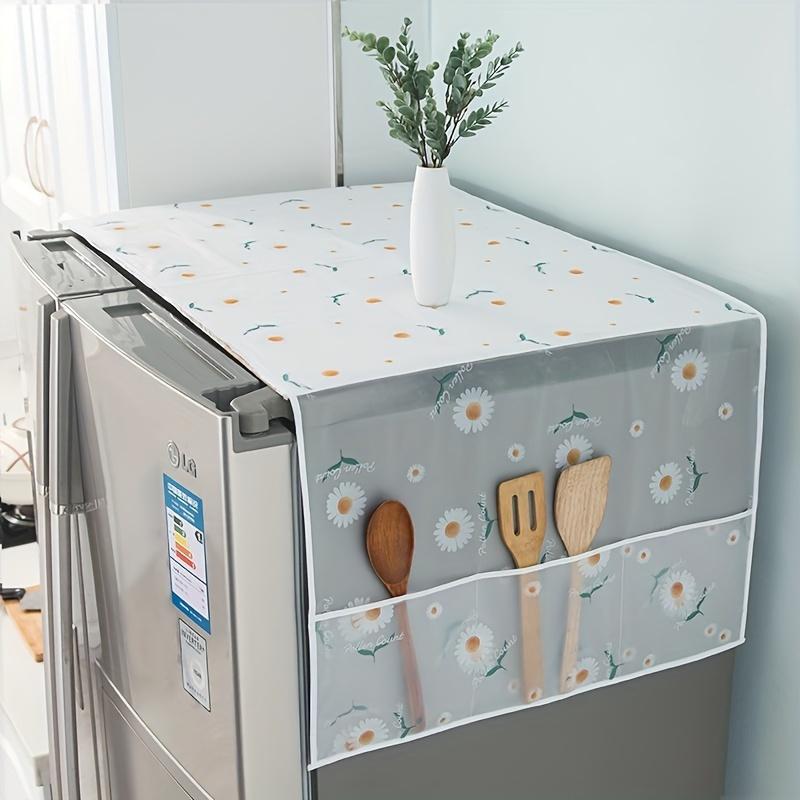 This Multifunctional Refrigerator Dust Cover Features Pockets, Measuring 50.4 X 20.5 Inches, Made from Modern Decorative Fabric. It Is Suitable