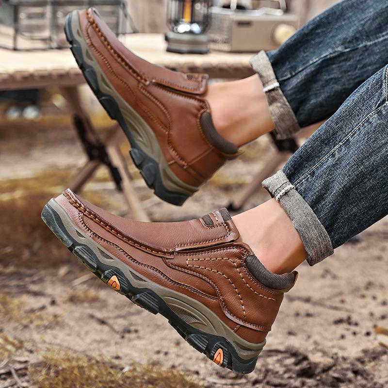 Fashion Classic New Men Walking Boots All-match Mens Low Top Sneakers Casual Side Zipper Men Shoes Mens Genuine Leather Basic Boots