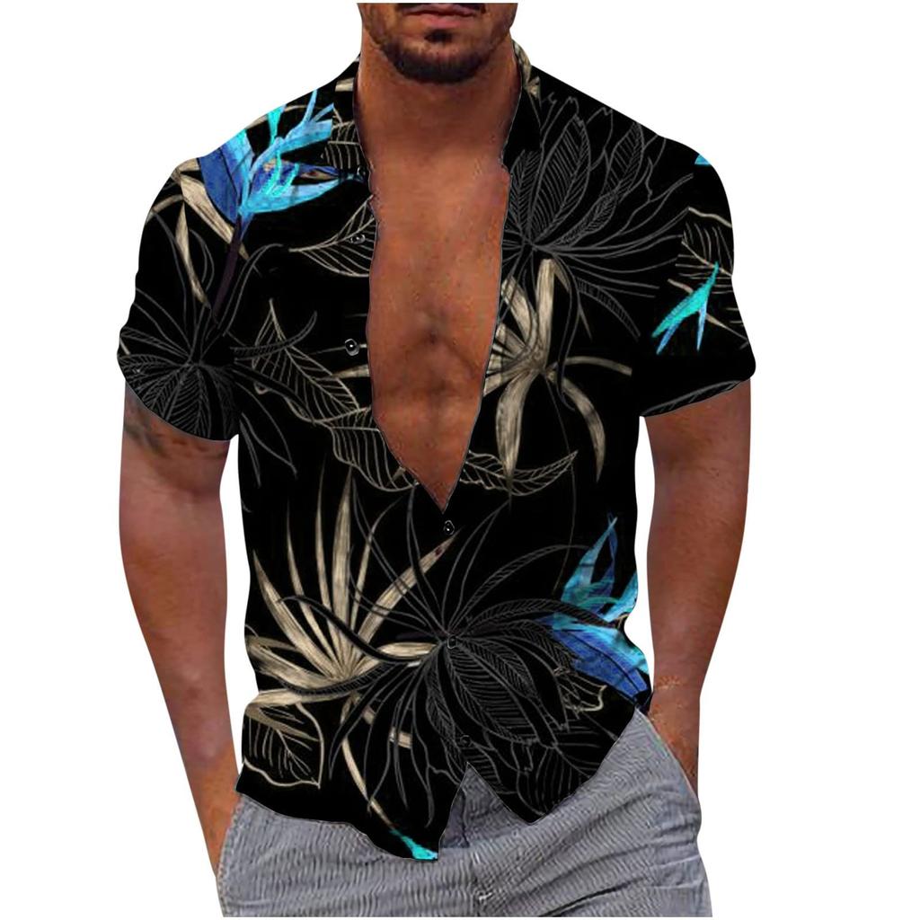 Men's Hawaiian Shirt Fun Short Sleeve Button Up Shirt  Holiday Beach Shirt