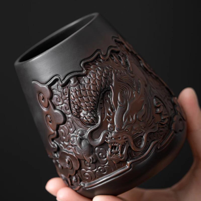 High-end Purple Pottery Tea Ceremony Six Gentlemen  Hand Carving Pottery Blackwood Solid  Kung Fu Tea Set Accessorie