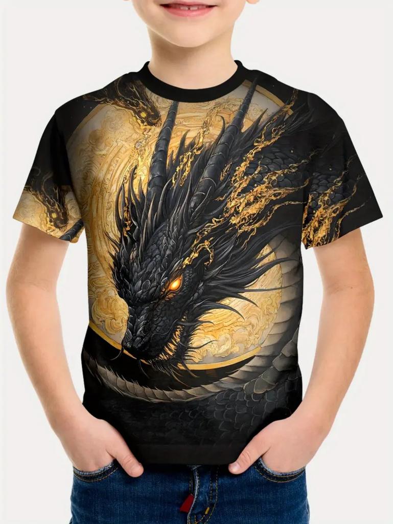 Children's Clothing T-Shirts for Boys Short Sleeve Child T-Shirt Fashion 3D Dragon Graphi Print Casual Girls Summer Clothes Tops